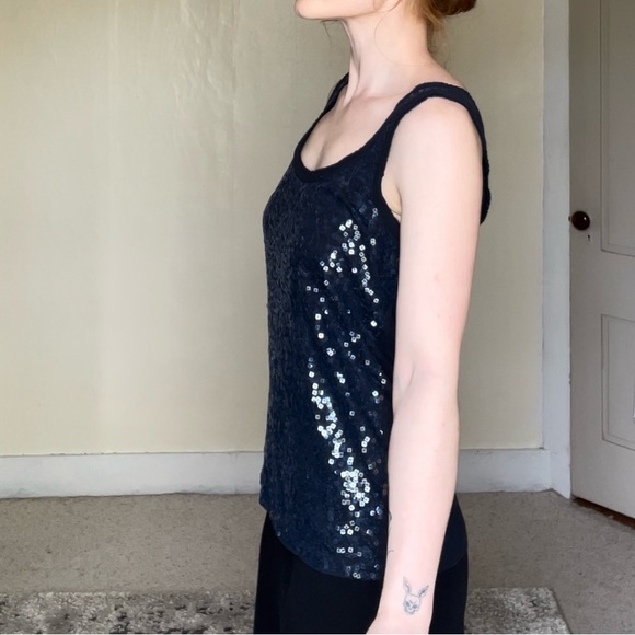 J. Crew Blue Sequin Sparkle Sleeveless Tank Top Raw Hem 100% Cotton Comfy Fun - Picture 5 of 12